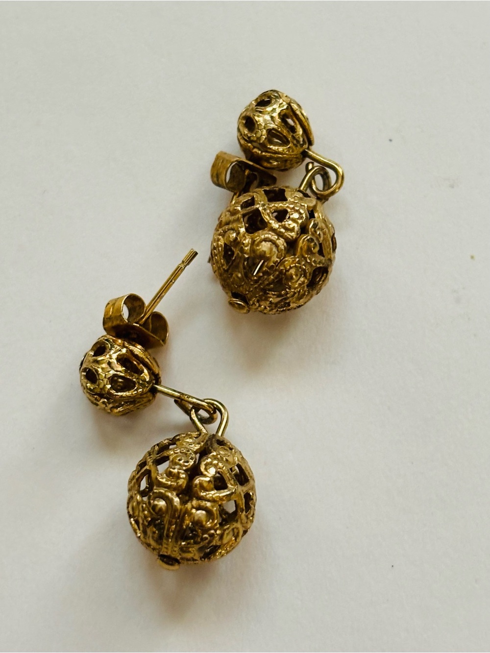 Gold plated vintage estate sale Filigree Ball Drop Earrings - Women's Jewelry